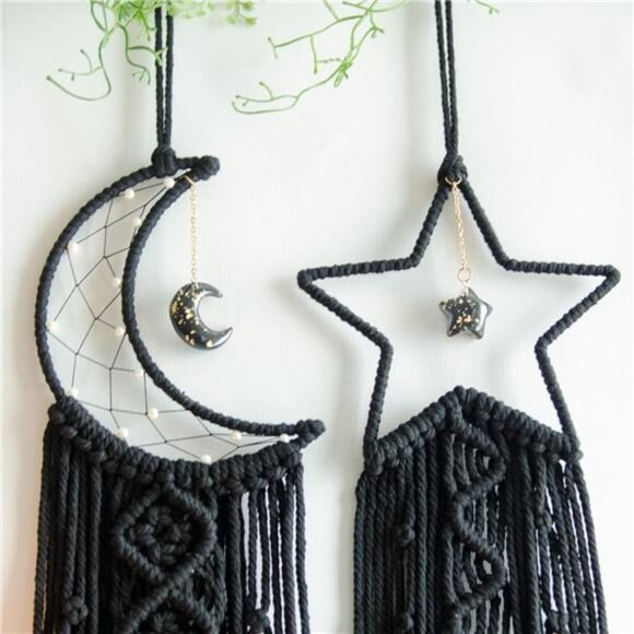 Star Moon Macrame Wall Pediments, Star Moon Dream Catcher, Boho Decor - Picture 13 of 14